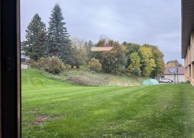 Back lawn of apartment building in Crystal Falls, Michigan.